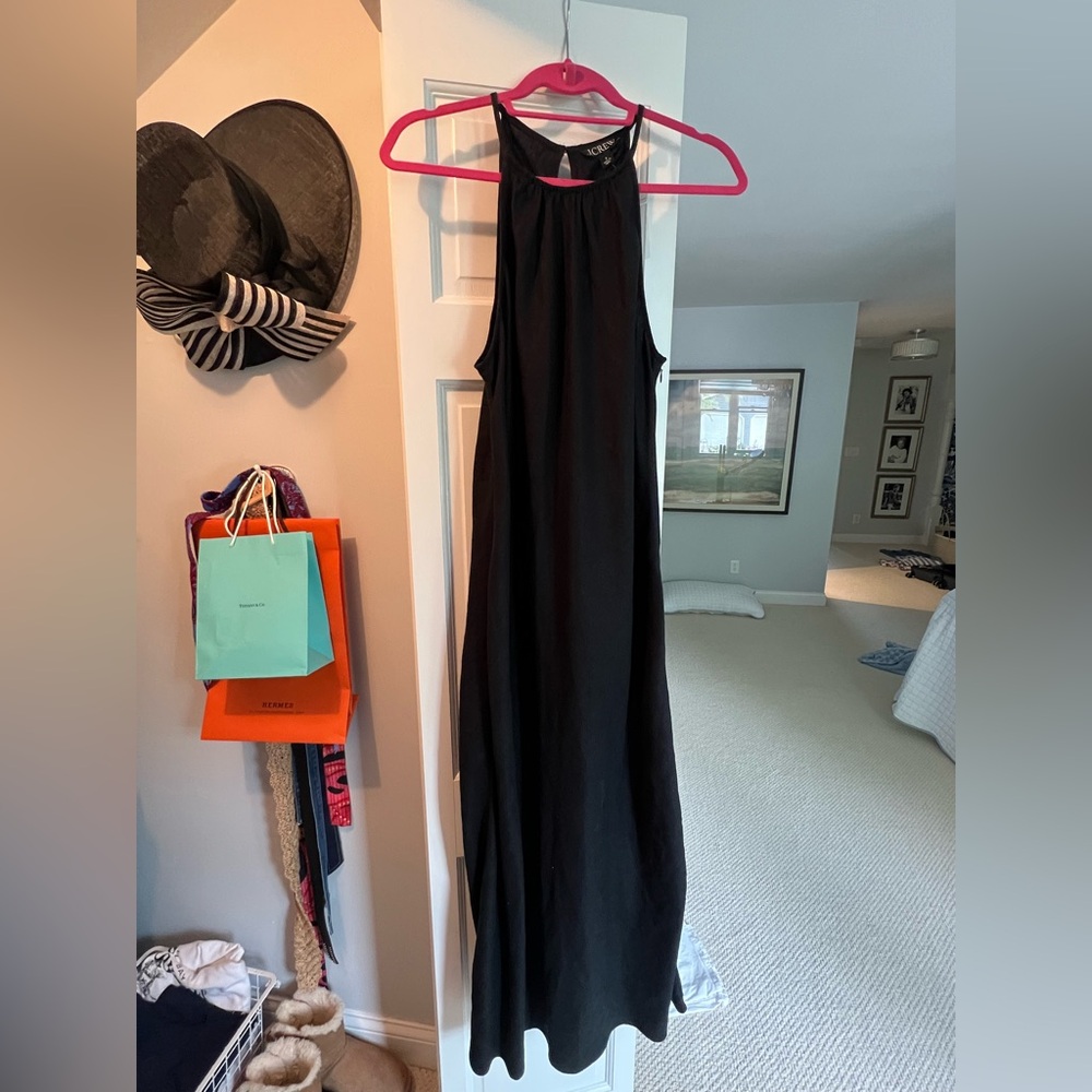 J. Crew Black Halter Linen Maxi